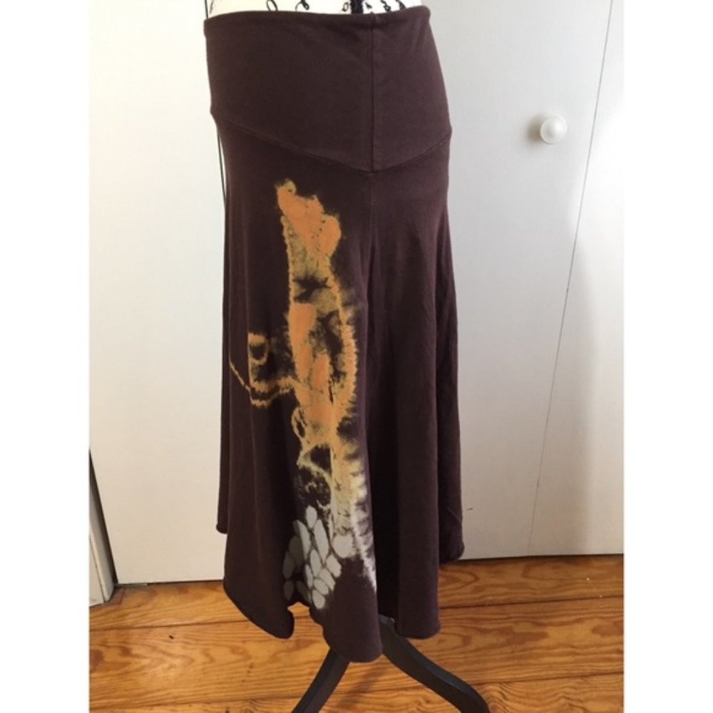 Prana long skirt - Brown w/tie dye print - size xs